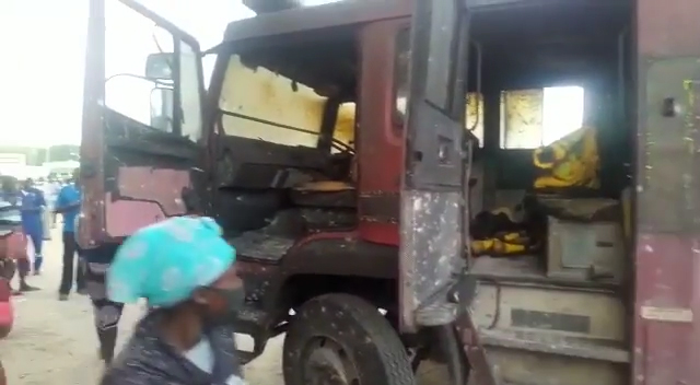 Firetruck damaged in inferno