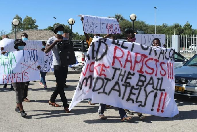 Protesters magistrate removed activists peaceful demonstration Oshakati removal Leopold Hangalo rape case businessman Sindano Hango