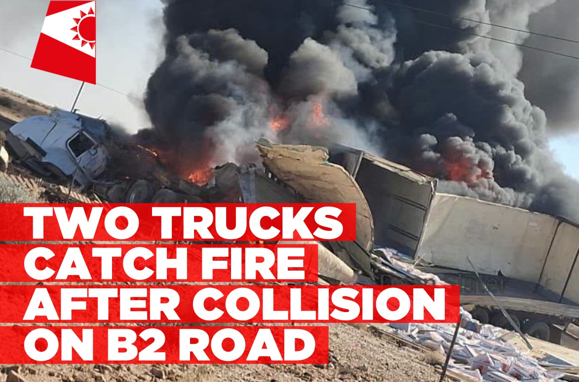 Two trucks catch fire after collision on B2 road