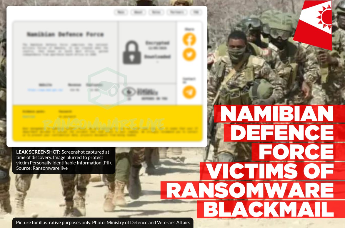 Namibian Defence Force listed in unverified ransomware claim